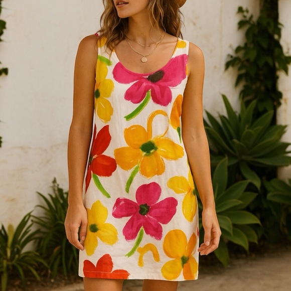 Jams World Floral Tank Dress M Bright Tropical Hibiscus Print Made in Hawaii - Picture 1 of 11